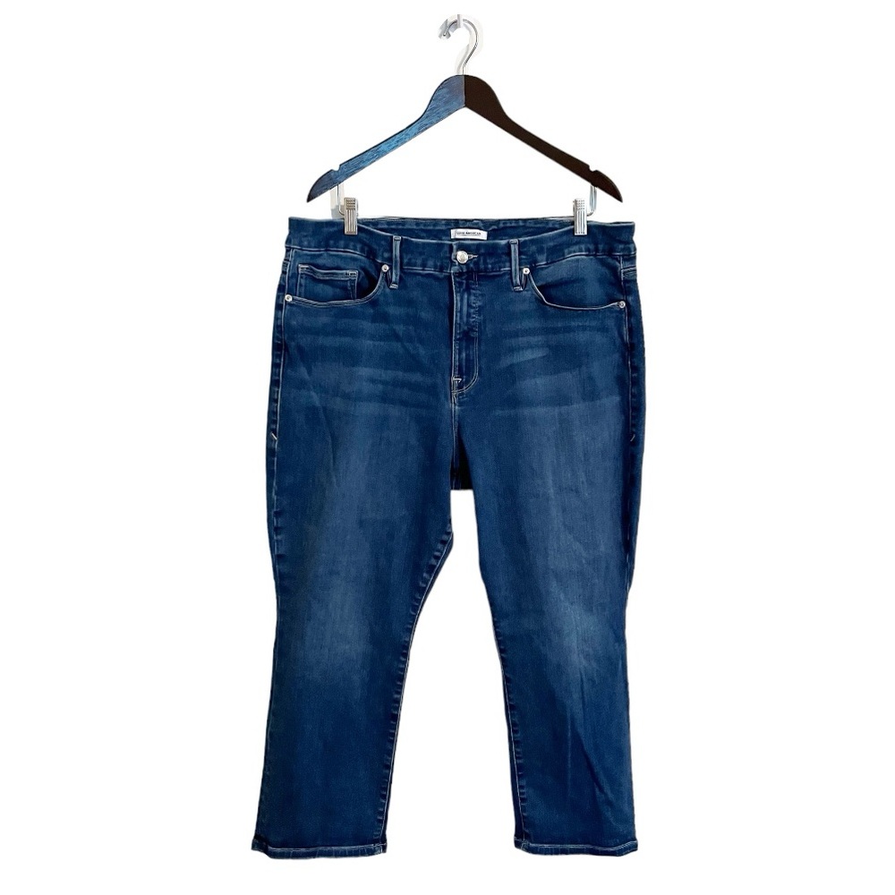 Good American Good Petite Straight Leg High Rise Medium Wash Jeans Size 20